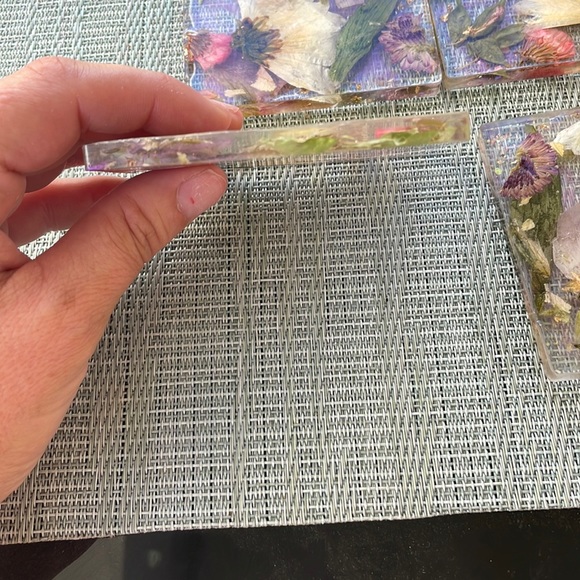 Handmade Pressed Flower Coaster Set and Holder Square Delicate - Picture 11 of 16
